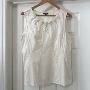 Talbots Ivory 100% Cotton Sleeveless Shell Top Pleated Detail Size 12 Classic